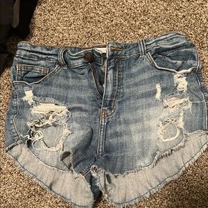 Eunina Blue Distressed Jean Shorts with Frayed Hem